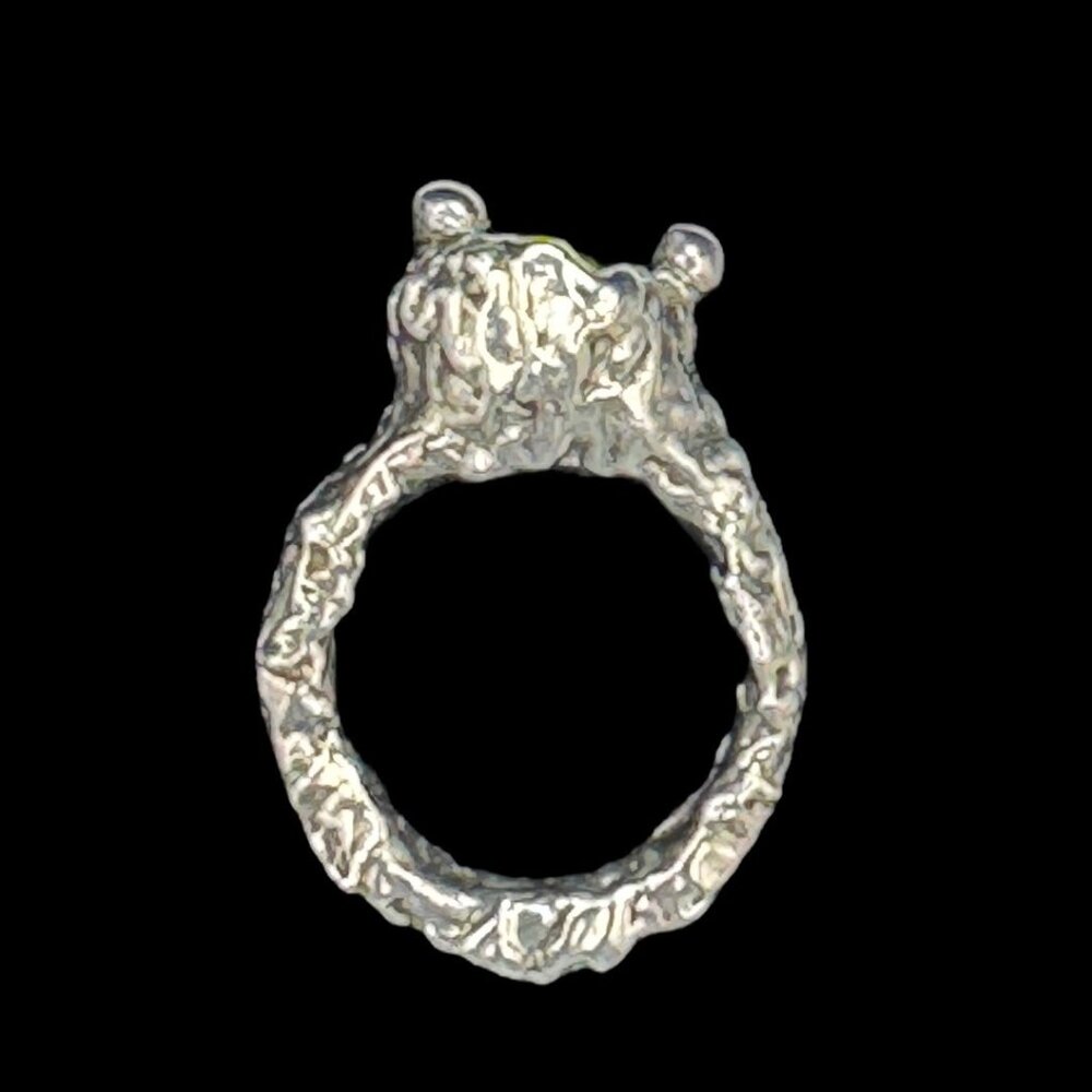 Brutalist Silver-Blend Cocktail Ring Artisan Crafted with 10mm Crystal Size  6.5 - Picture 7 of 13